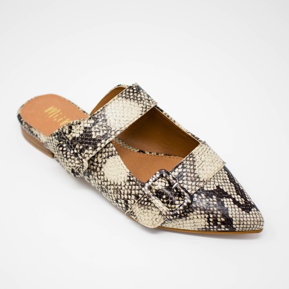 HANNAH Pointed Toe Snakeskin Mule - Beige - Picture 1 of 8